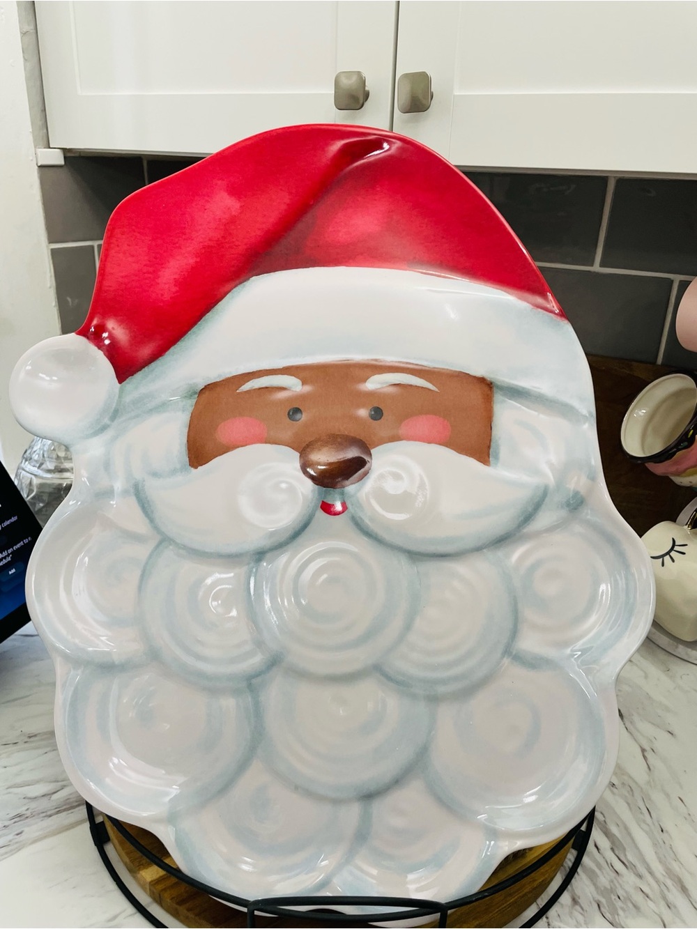 Festive Black Santa Face Holiday Serving Platter